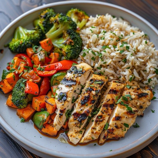 7-day meal plan for ulcers- Grilled chicken with steamed vegetables and brown rice