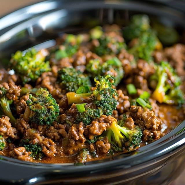 Ground Beef Crock Pot Recipes- Ground Beef and Broccoli 