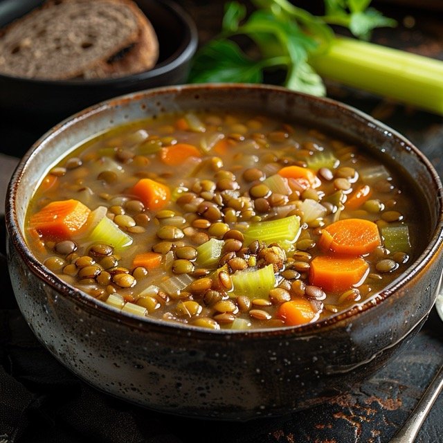 7-day meal plan for ulcers-Lentil soup with carrots and celery