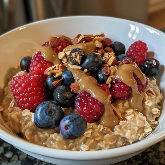 Oatmeal with almond butter and berries