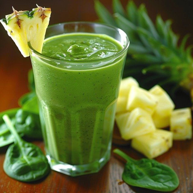 7-day meal plan for ulcers- Smoothie with pineapple, spinach, and almond milk