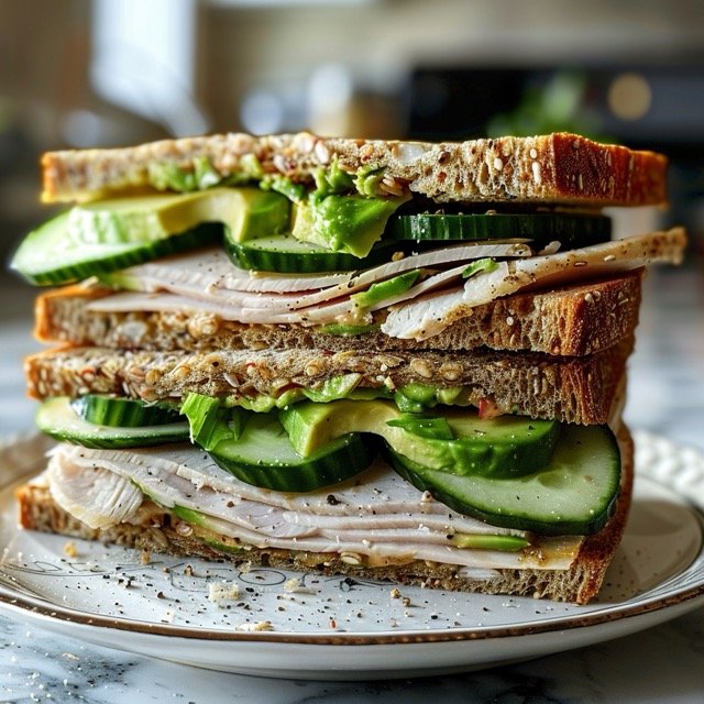 7-day meal plan for ulcers- Turkey sandwich with whole grain bread, avocado, and cucumber
