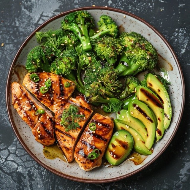 21-day fatty liver diet plan- chicken, avocado, and broccoli