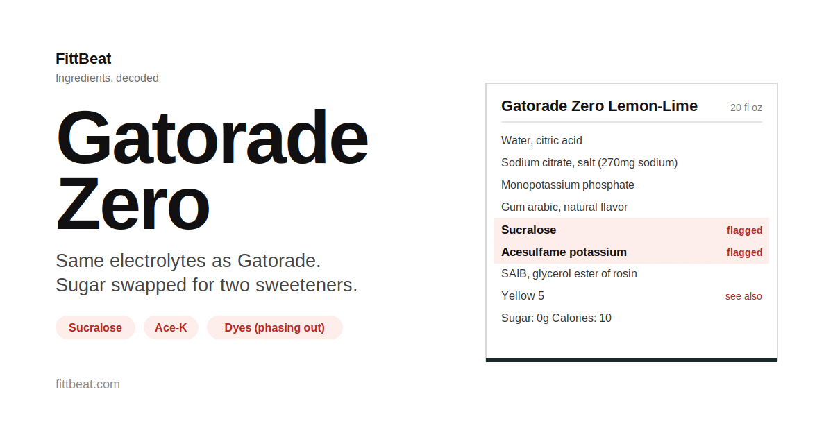Gatorade Zero ingredients label with sucralose and acesulfame potassium flagged