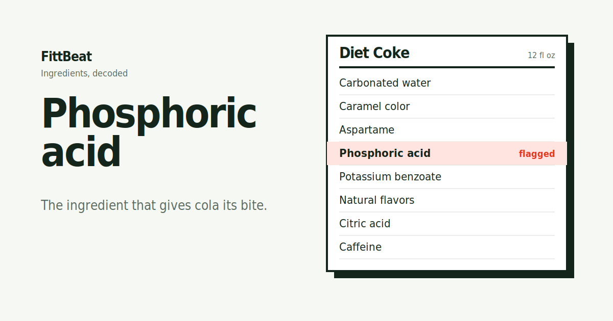 Diet Coke ingredient label with phosphoric acid highlighted as a flagged ingredient